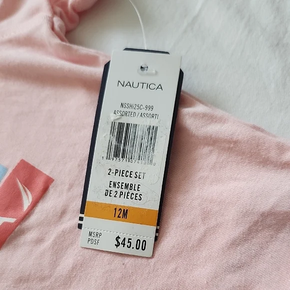 Nautica Baby Pink Tee and Striped Shorts Set - Picture 2 of 11